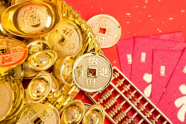 Chinese new year ornament--gold ingot,orange,golden coin and golden abacus